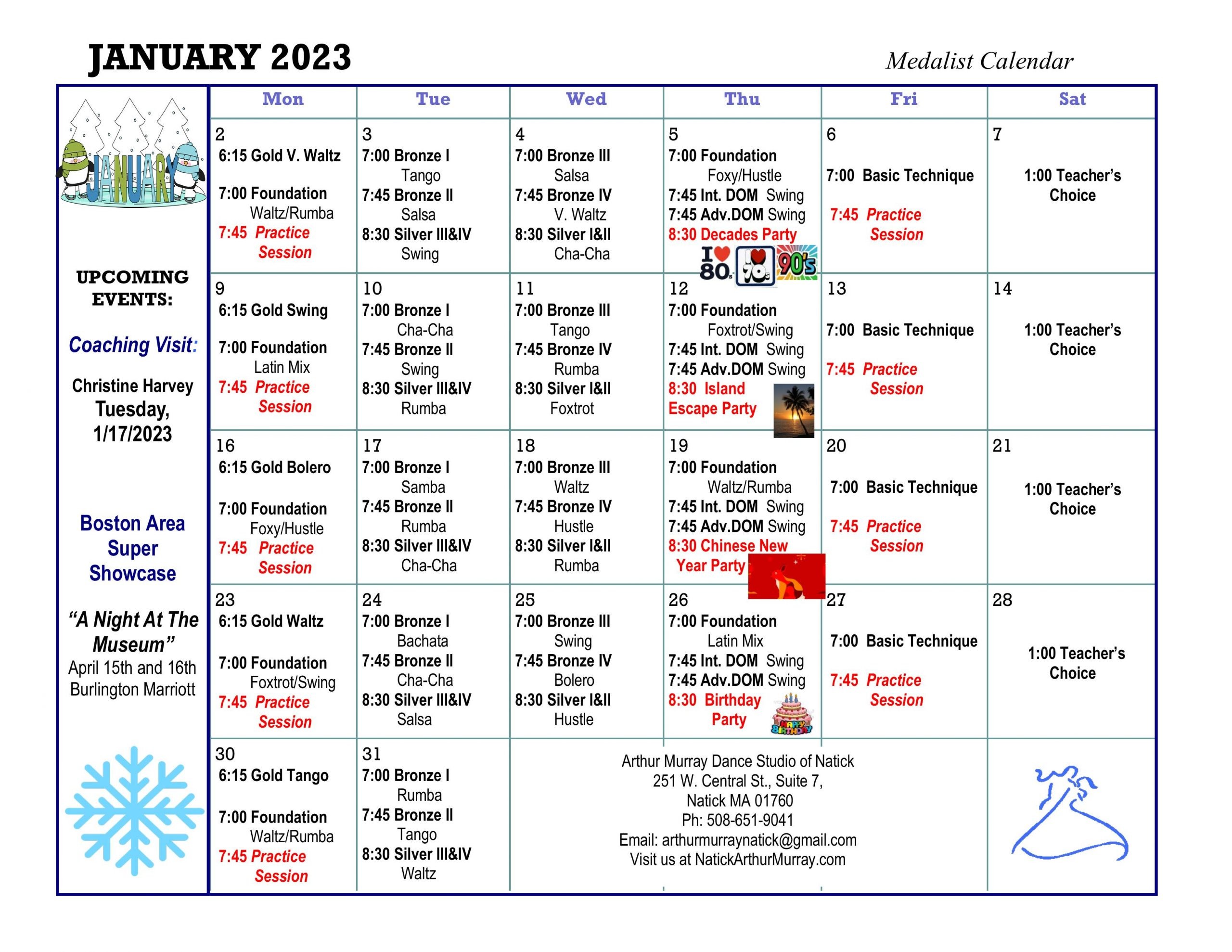 Dance Studio Natick Medalist Jan Calendar