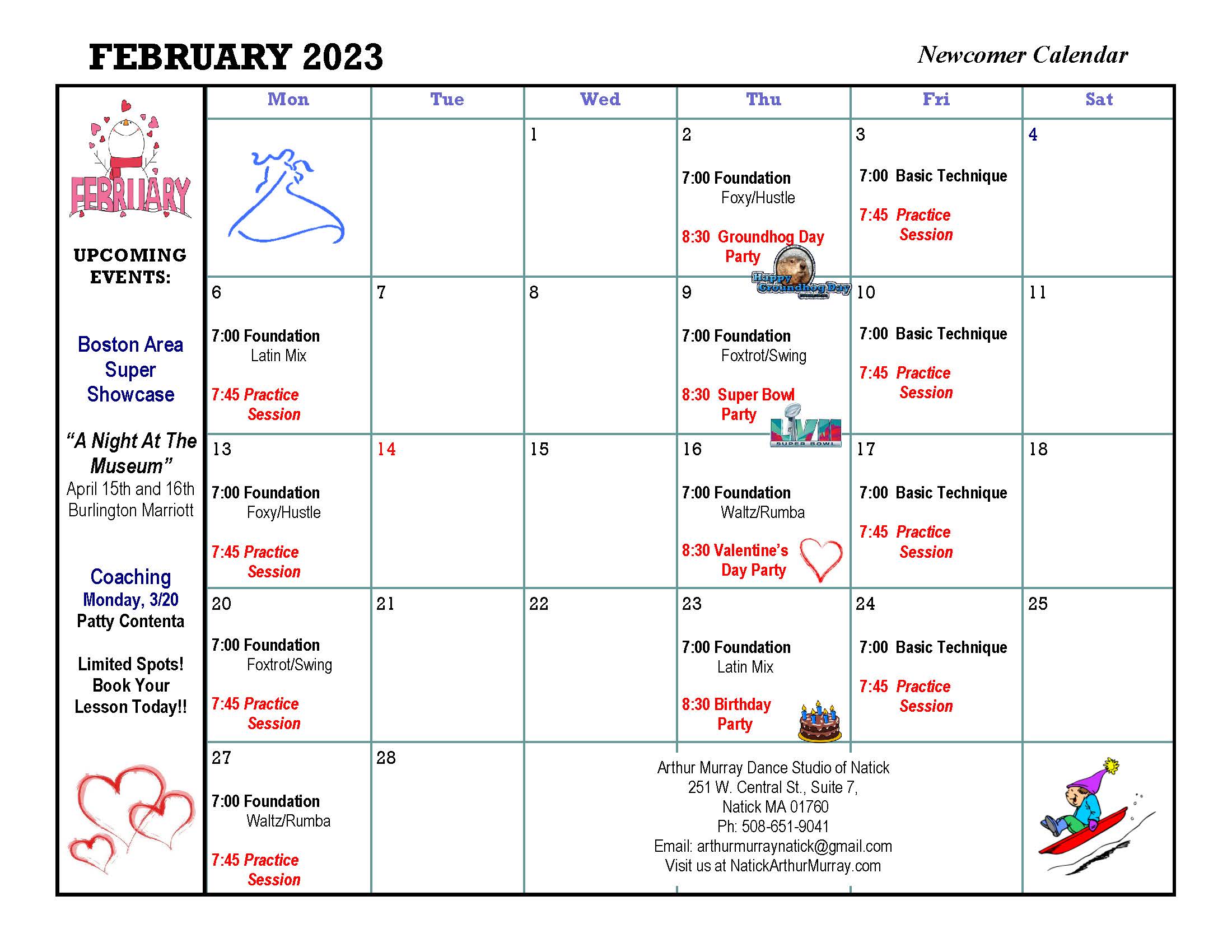 Studio Calendar - Arthur Murray Natick